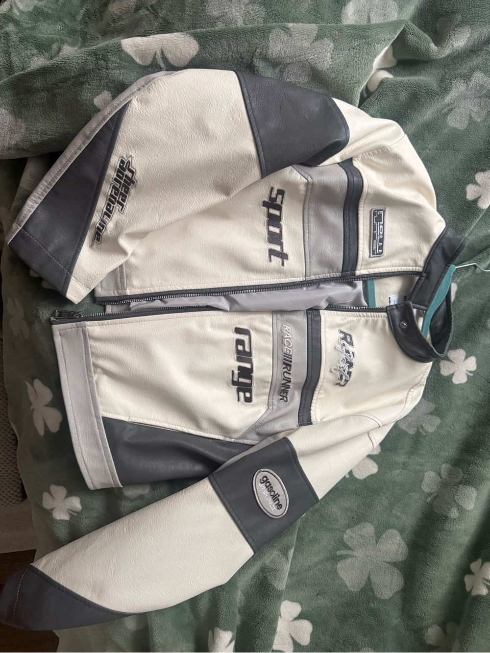 Bershka White and Gray Panel Bomber Jacket